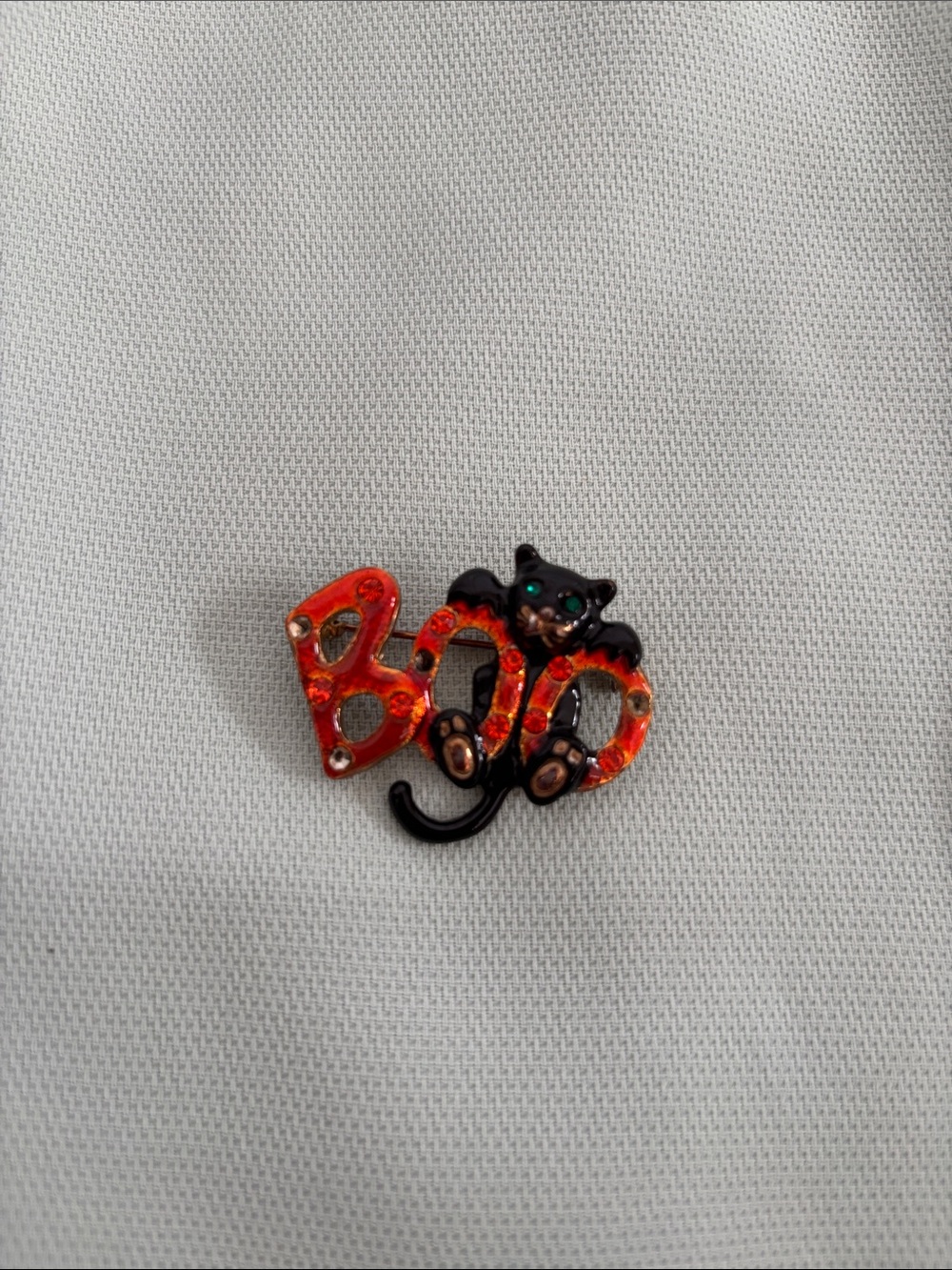 Vintage Halloween 'Boo' Cat Pin - Orange and Black